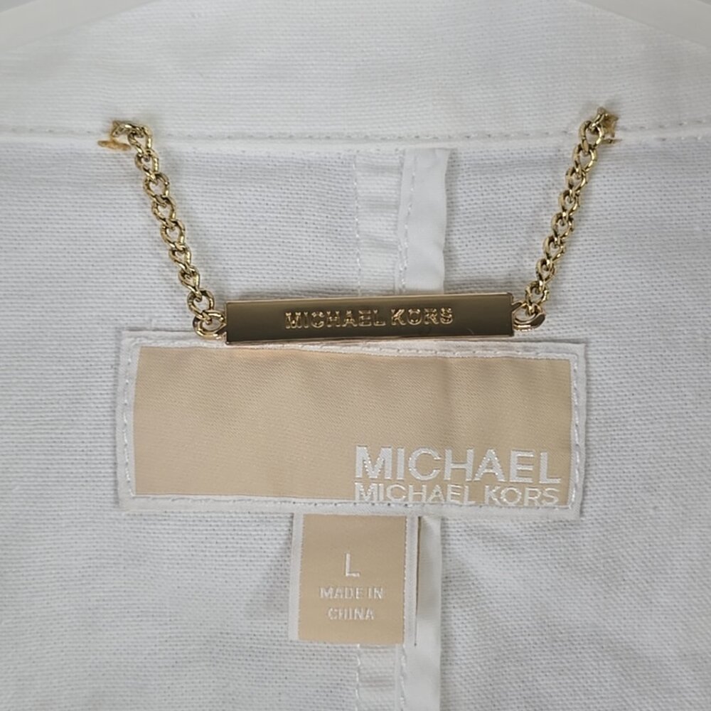 MICHAEL MICHAEL KORS WOMEN'S SIZE LARGE WHITE SNAP FULL ZIP JACKET FLAP POCKETS. - Picture 3 of 16